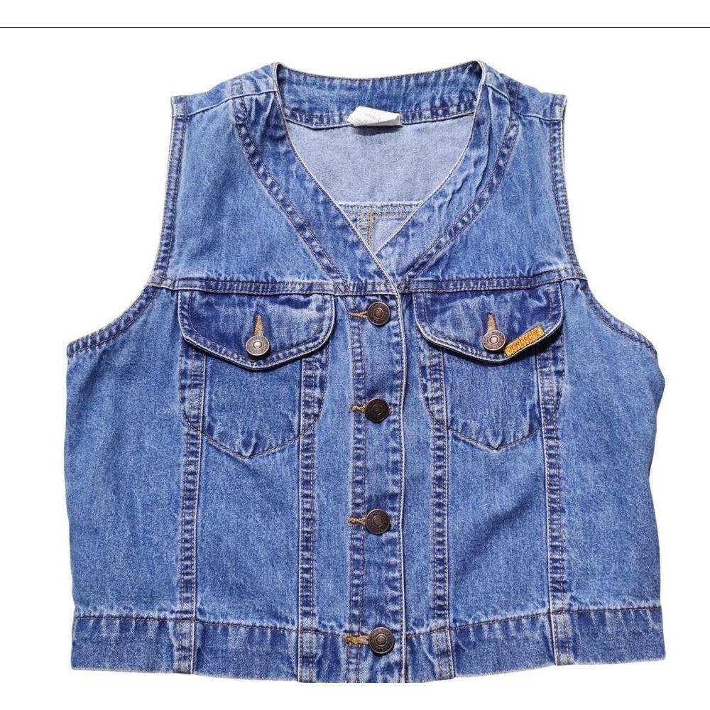 Jordache Girl's Blue‎ Denim Button Front Sleeveless Vest Size L 1990's Vintage